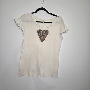 We The Free White Tee with Colorful Heart Embellishment